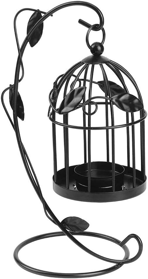Birdcage Candle Holder, Hanging Candle Holder Decorative Bird Cages Bird Cage Decor Vintage Metal Candlestick for Wedding, Party(Black)