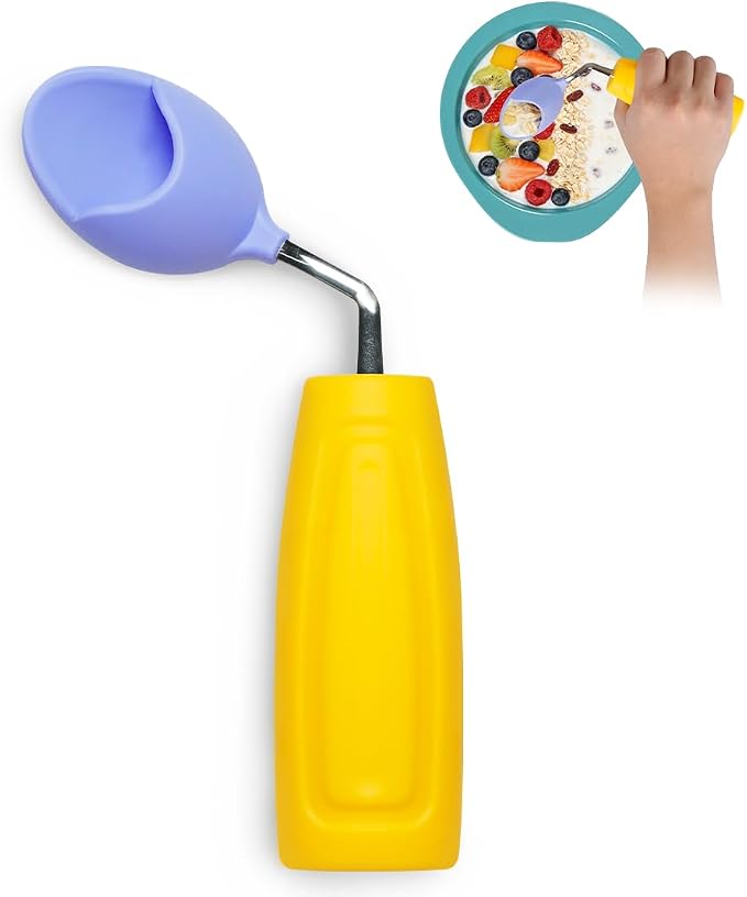 Anti-Tremor Spill Shield Spoon for Hand Tremors Parkinsons, Weighted Adaptive Utensils with Large Enclosed Scoop, Ergonomic Non-Slip Handle, Dishwasher Safe (Yellow, Right Spoon)