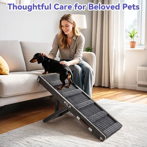 Pawaboo 2026 Upgraded Small Dog Ramp for Couch Foldable, 5 Ajustable Height | Height from 9.8" to 20.5", Portable Stable Pet Steps with Non-Slip Pad, Pet Ramps Use for Sofa Couch Stairs, Wood