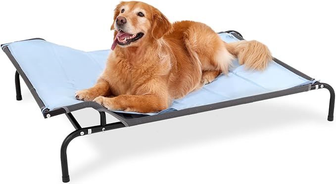 Sweetnight Elevated Dog Bed, Headrest Raised Cot with Heavy Duty Frame | 51 Inch Waterproof Steel Frame Dog Bed with Cooling Mat, Supports 88 lbs Large Dogs, Breathable Outdoor Indoor Pet Cot