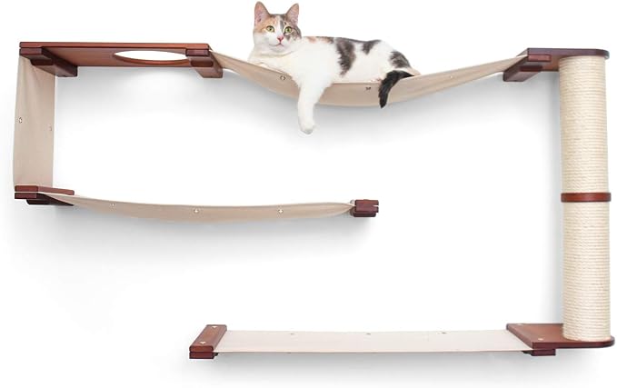 CatastrophiCreations Deluxe Maze Set for Cats Multiple-Level Wall Mounted Scratch, Hammock Lounge, Play & Climbing Activity Center Furniture Cat Tree Shelves, Onyx/Natural (MZP11ONNT)