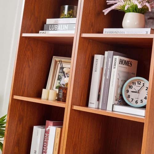 Storage Cabinet with Adjustable Shelves | Open Display Cubbies & Closed Barn Door Storage 3D Wood Grain Finish MDF Bookcase for Bedroom Living Room Office