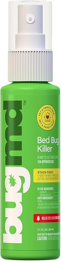 BugMD Bed Bug & Mite Spray - TSA Approved 3.7 oz - Child & Pet Safe, Stain & Odor Free - Lice, Tick, Fly, Mosquito, Flea, Dust Mite Treatment - Travel Essential for Hotels, Suitcases, Backpacks, Shoes
