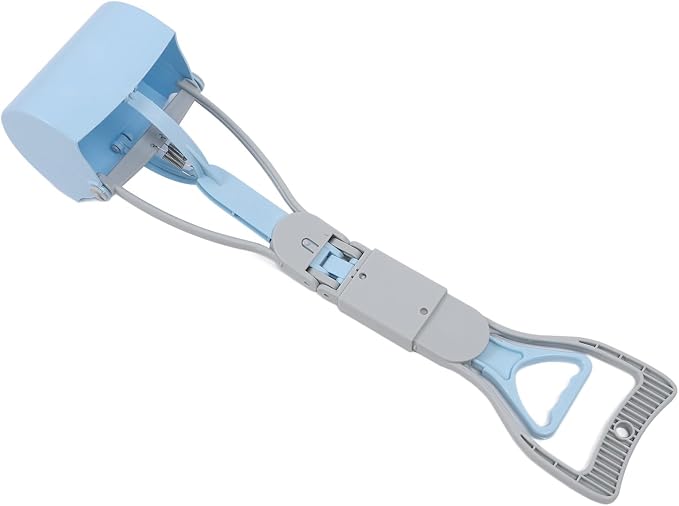 Focket Dog Poop Scooper, Foldable Handle Large Opening Heavy Duty, Pooper Scooper for Large Dogs with Serrated Grip for Easy Grass Gravel Pickup (Blue)