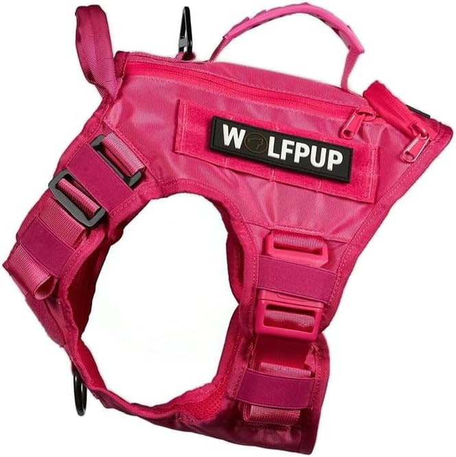 WOLFpak Tactical Dog Vest Harness No Pull Breathable (Neon Pink, Medium) | Dual Grab Handles, 1000D Nylon, Four-Point Adjustment, MOLLE Attachment Panels, Three Storage Pockets, Metal Alloy Buckles