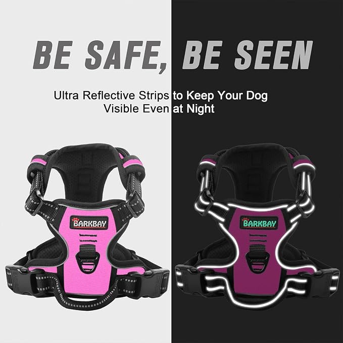 BARKBAY Dog Harness No Pull for Small Sized Dog Front Back Clips,Dog Vest | Soft Padded No Choke With Handle,Easy On&Off,Adjustable Reflective For Walking Training Running(Pink,S)
