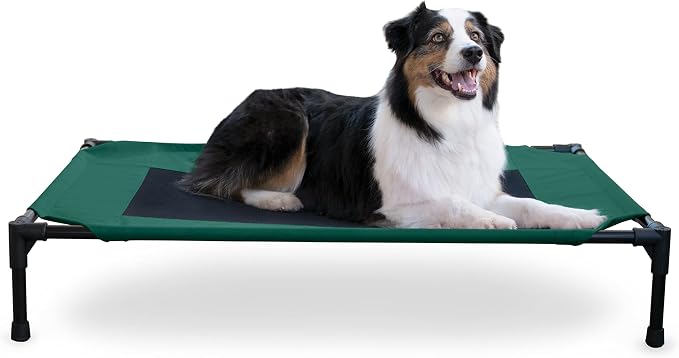 K&H Outdoor Elevated Dog Bed, Cooling Raised Dog Bed, Green, Large 42x30in | Pet Cot for Medium & Large Pets, Breathable Mesh Center Hammock Design, Indoor/Outdoor Washable Cover, 42x30in