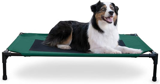 K&H Outdoor Elevated Dog Bed, Cooling Raised Dog Bed, Green, Large 42x30in | Pet Cot for Medium & Large Pets, Breathable Mesh Center Hammock Design, Indoor/Outdoor Washable Cover, 42x30in