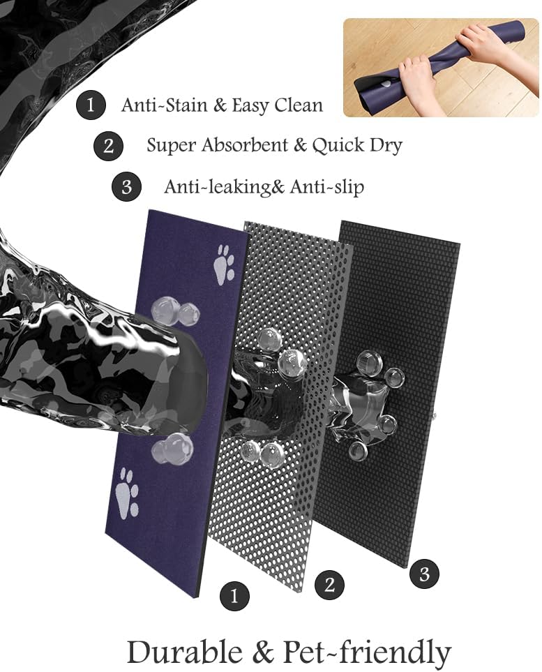 Pet Feeding Mat-Absorbent Dog Mat for Food and Water Bowl-No Stains Quick Dry Water Dispenser Mat-Dog Accessories Pet Supplies-Bowl for Messy Drinkers（Navy,17"x28"