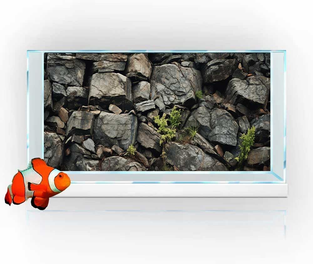 36X20IN Stone Aquarium Background, Rock Fish Tank Background, Natural Rocky Glass Terrarium Background with 8 EVA Double-Sided Tape