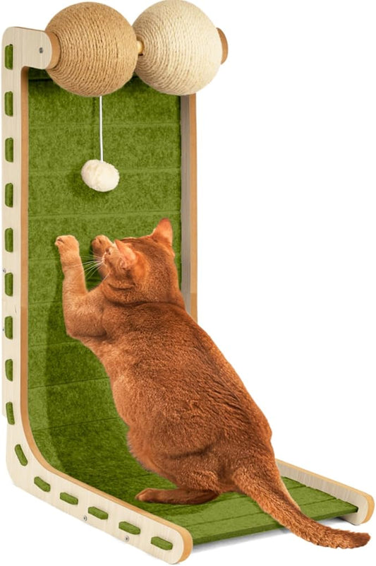 Cat Scratcher Felt Cat Scratch Pad for Cats with Sisal Balls Cat Scratching Board Large Scratchers for Indoor Adult Cat Scratching Furniture Protector Post Toy L Shape 28.4 Inch Green