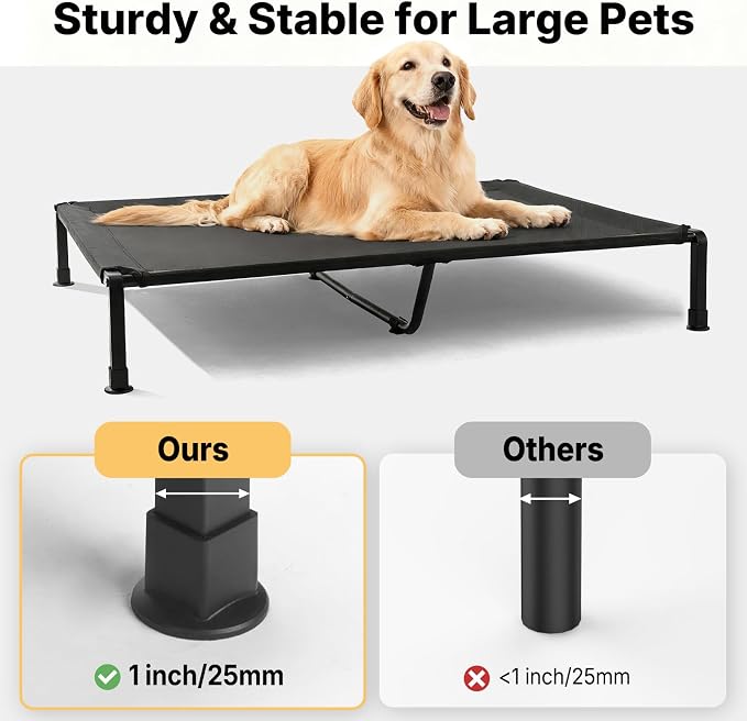 Veehoo Elevated Dog Bed with Fluffy Plush Bolster Cushion, Dog Couch Bed | Cooling Raised Dog Bed for Large Dogs, Washable Orthopedic Pet Cot with Removable Mat, Breathable Mesh, Non-Slip, 48", Black