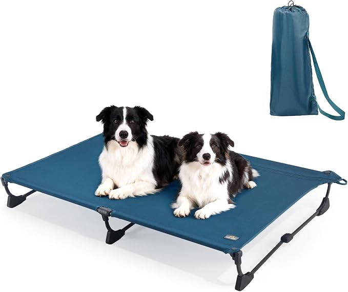 Upgraded Non-Slip Daisy Cot, XL Foldable Elevated Dog Bed, Portable Raised Outdoor Folding Dog Cot for Camping/Home, Chew Proof Waterproof Heavy Duty Up to 160 Lbs, Dark Blue, 49"x33"