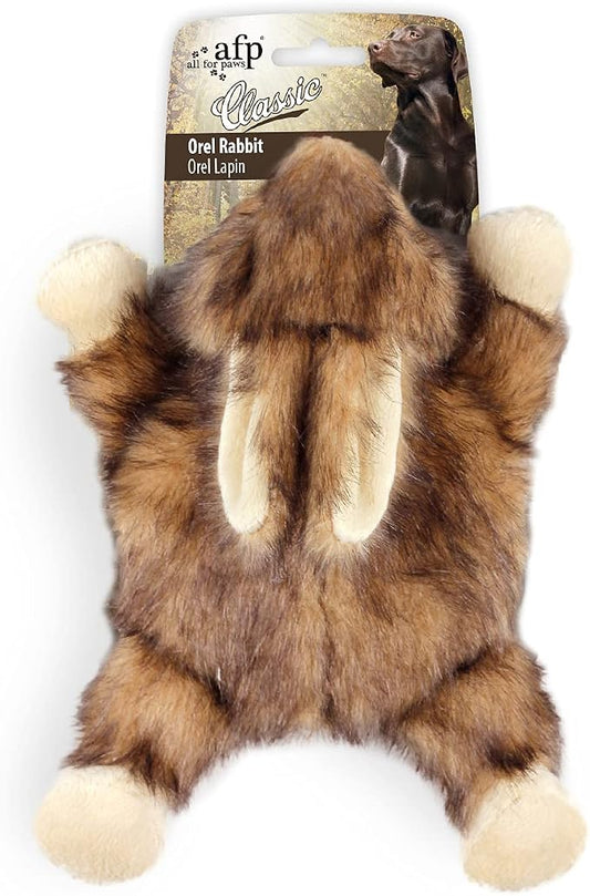 ALL FOR PAWS Orel Rabbit Squeaky Dog Toy, Flat Plush Bunny Dog Toy with Large Built-in Squeaker, Interactive Plush Chew Toy for Small Medium Large Dogs, 9.8 x 7.5 x 4.3 in