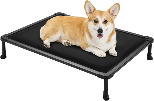 Veehoo Chew Proof Elevated Dog Bed, Durable Raised Pet Cot with Soft PP Cotton-Filled Waterproof Mat, Washable Padded Cot for Indoor, Outdoor & Camping, 35-Inch, Black