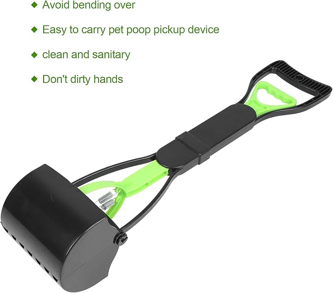 Pet Poop Scoop, Long Handle Jaw Scooper with Foldable Design, Heavy Duty Plastic, Nonstick Surface, Dog Waste Picker for Grass Lawn, Indoor Outdoor (Green Black)