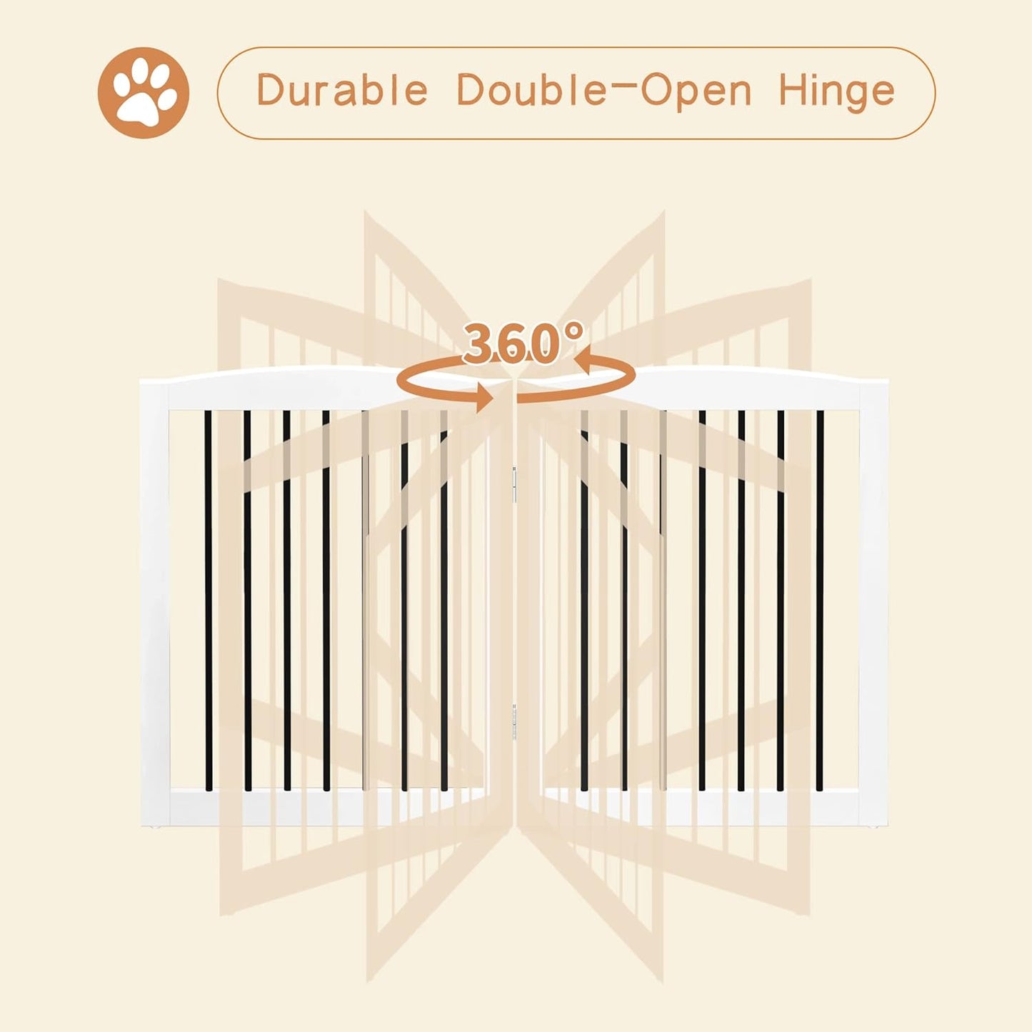 Freestanding Wooden Pet Gate for House, Foldable Indoor Dog Gate for Doorways, Stairs - 24" Height, 3 Panels, White