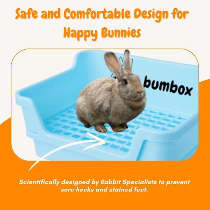 HoppScotch.bun Bumbox Large Rabbit Litter Box, 15.75" Training Cage with Plastic Grid for Small Animals, Indoor/Outdoor, Blue