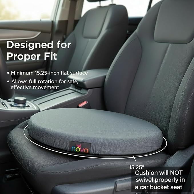 NOVA Padded Swivel Seat Cushion 360° Rotating Car Mobility Aid – Easy Entry & Exit for Chair, Auto, Home – Hip & Back Pressure Relief – Non-Skid Base, Washable Cover