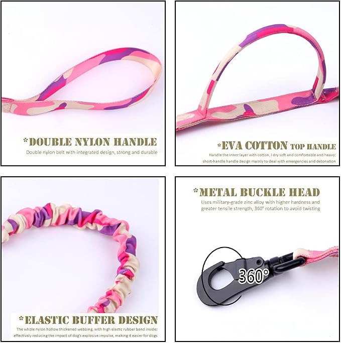 Tactical Dog Collar and Leash Set for Large Dogs with Handle,Pink Camo,XXL | 1000D Heavy-Duty Nylon Fabric,Quick-Release Metal Buckle,Adjustable Fit,Soft-Padded Webbing,D-Ring,for Training & Hiking