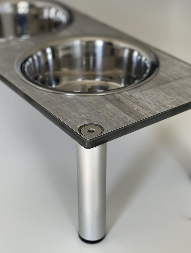 Raised Pet Bowls for Cats and Dogs, Outdoor Elevated Dog Cat Food and Water Bowls Stand Feeder on Aluminum Legs with 2 Stainless Steel Bowls Sizes for Small Medium and Large Dogs. - Large (Monte)