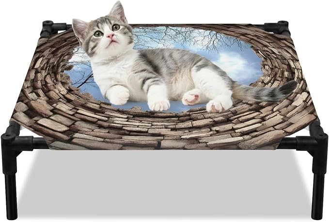 Outdoor Elevated Dog Bed for Small Dogs, Circular Well Breathable Cooling Raised Dog Cot for Indoor/Outdoor, Tree Branches Sky Vintage Aged Waterproof Elevated Pet Beds, S 20 x 20 in