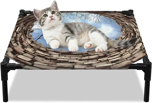 Outdoor Elevated Dog Bed for Small Dogs, Circular Well Breathable Cooling Raised Dog Cot for Indoor/Outdoor, Tree Branches Sky Vintage Aged Waterproof Elevated Pet Beds, S 20 x 20 in