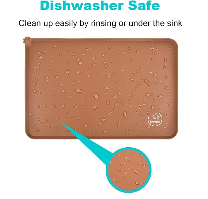 Silicone Waterproof Dog Cat Pet Feeding Mats, Non Slip, Easy Clean Pet Dog Cat Bowl Mats Placemat (24" x 16") Brown