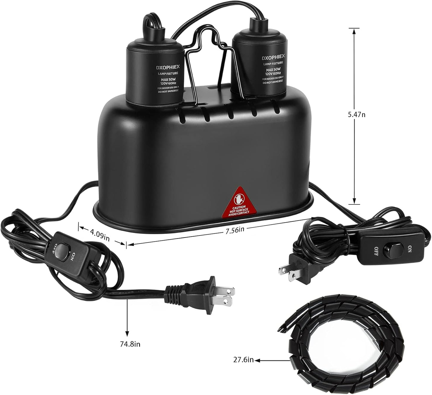 Nano Reptile Heat Lamp Fixture, Dual Reptile Light Fixture with 60W Basking Bulb & Infrared Bulb for Bearded Dragon, Turtles, Snake and Lizard Terrarium