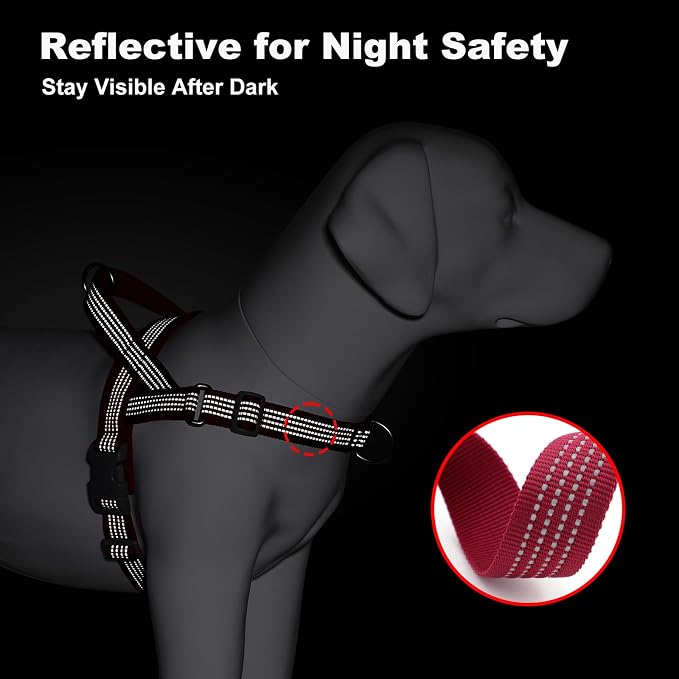No Pull Dog Harness with Handle, Adjustable Soft Mesh Padded Vest | Reflective Walking Harness with Front Clip for Small Medium Large Dogs, Quick Fit No Escape for Training, Red, M