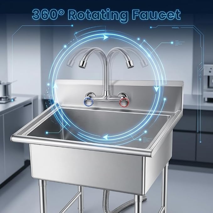 304 Utility Sink, Laundry Tub, Single Bowl; Heavy Wash Basin for Garage