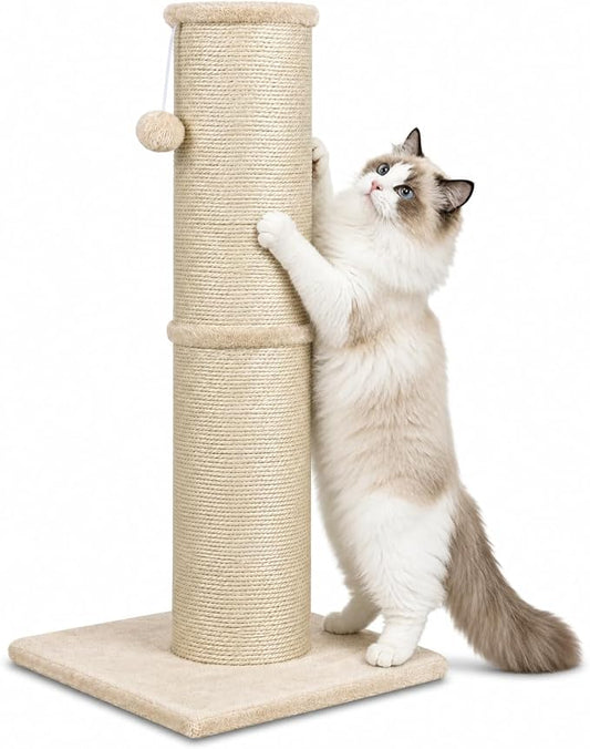 Sisal Cat Scratching Post for Indoor Cats & Kittens, 5.5" Diameter Heavy Duty Vertical Scratcher, 32 Inch Extra Tall Furniture Protector with Stable Base, Beige