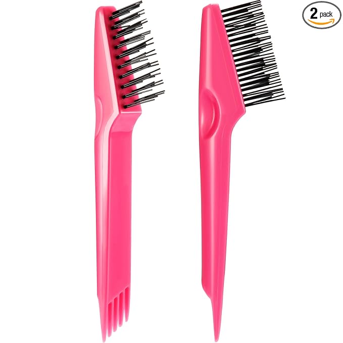 Yaomiao 2 Pcs Hair Brush Cleaner Tool 2-in-1, Pink Hairbrush Cleaner for Removing Hair Dust, Mini Comb for Removing Dirt, Home Salon Use