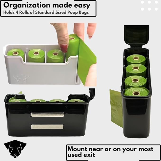 Skylar Pet Products - Dog Poop Bag Dispenser - Magnetic Mount - Indoor/Outdoor - Wall Mount - Waste Bag Dispenser - Magnet - Screw-on - Storage - Container + 60 Waste Bags (Black)