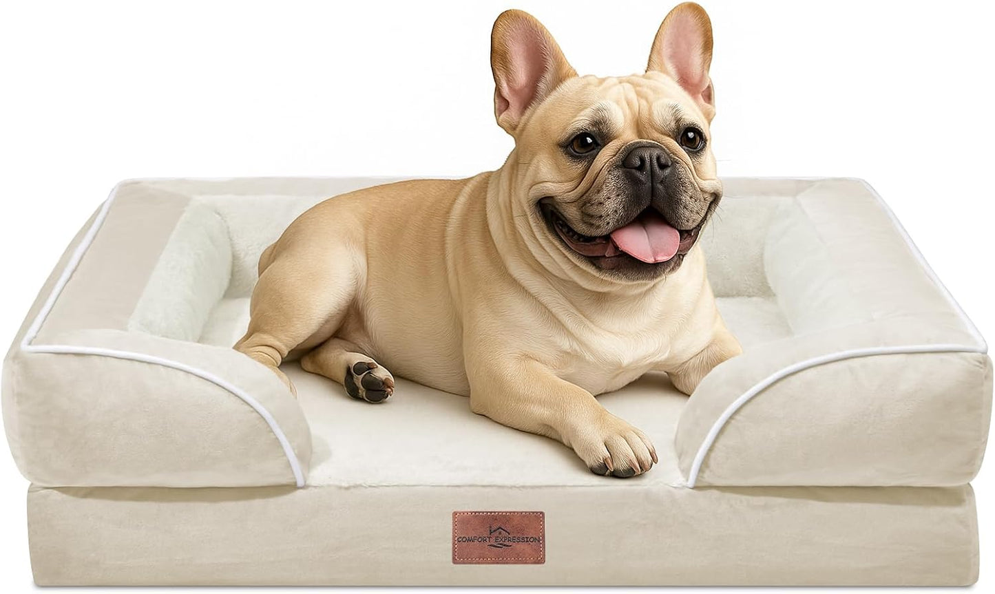 Comfort Expression Small Dog Beds Waterproof Orthopedic Foam Dog Sofa Beds for Medium Dogs Comfy Pet Bed with Washable Removable Cover & Non-Slip Bottom(Small,Beige)