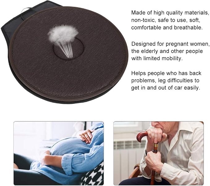360° Swivel Seat Cushion, Rotating Car Seat Pad with Non-Slip Base, Portable Pivot Disc for Easy Transfer, Comfortable Cushion for Elderly, Pregnant & Mobility Aid