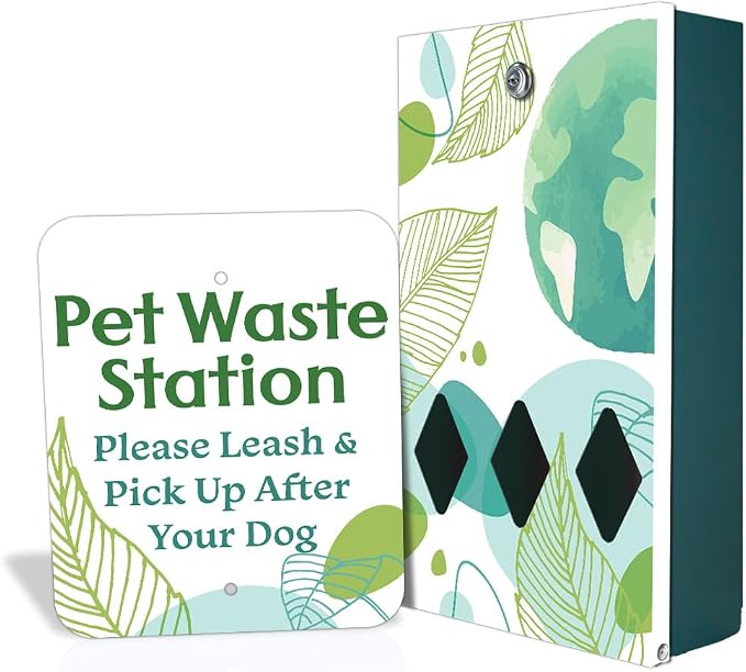Zero Waste USA - DISPENSE-ART™ Mini Dog Waste Station - Watercolor Earth | UV-printed aluminum bag station with 400 bags, 25% larger dispenser, installs beside existing trash cans, 10-year warranty