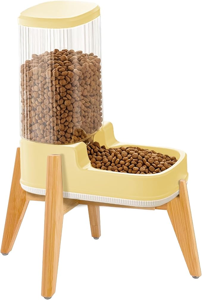 Elevated Dog Food Dispenser with Bamboo Stand for Medium Large Dogs - 4L 1 Gallon Gravity Dog Feeder - Raised Automatic Dog Food Bowl Station - Custom Fit Non Slip Anti Tip Non Wooble
