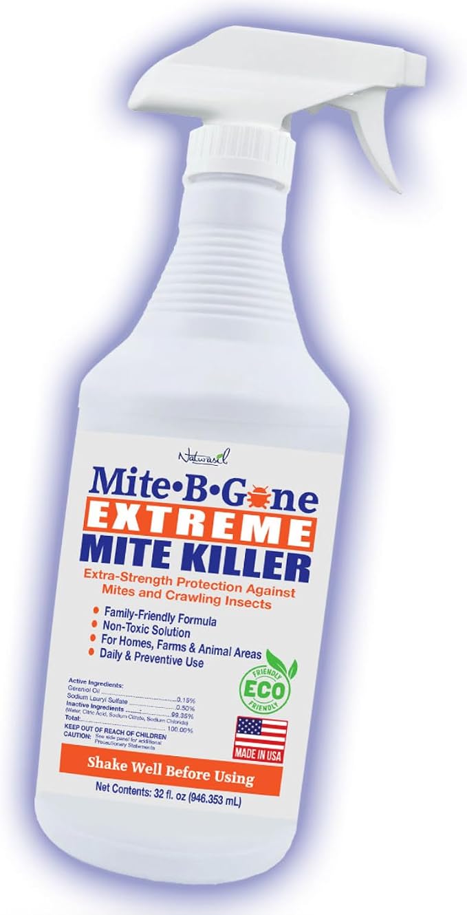 Mite-B-Gone Extreme Mite Killer Spray, 32 oz – Extra-Strength Surface Treatment for Bedding, Furniture, Carpets, Home & Pet Use – Plant-Based, Made in USA