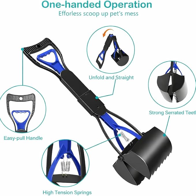 24 Inch Heavy Duty Foldable Pooper Scooper for Large, Medium & Small Dogs, Durable Springs, Interlocking Serrated Jaws, One-Hand Operation, Premium Outdoor Waste Pick-Up Tool