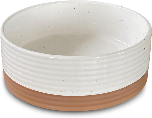 Mora Ceramic Pet Bowl - Large Food/Water Dish for Large Dogs, Cats, Great Dane, Mastiff - 50oz or 8 Cups - Basic Bowls - Vanilla White