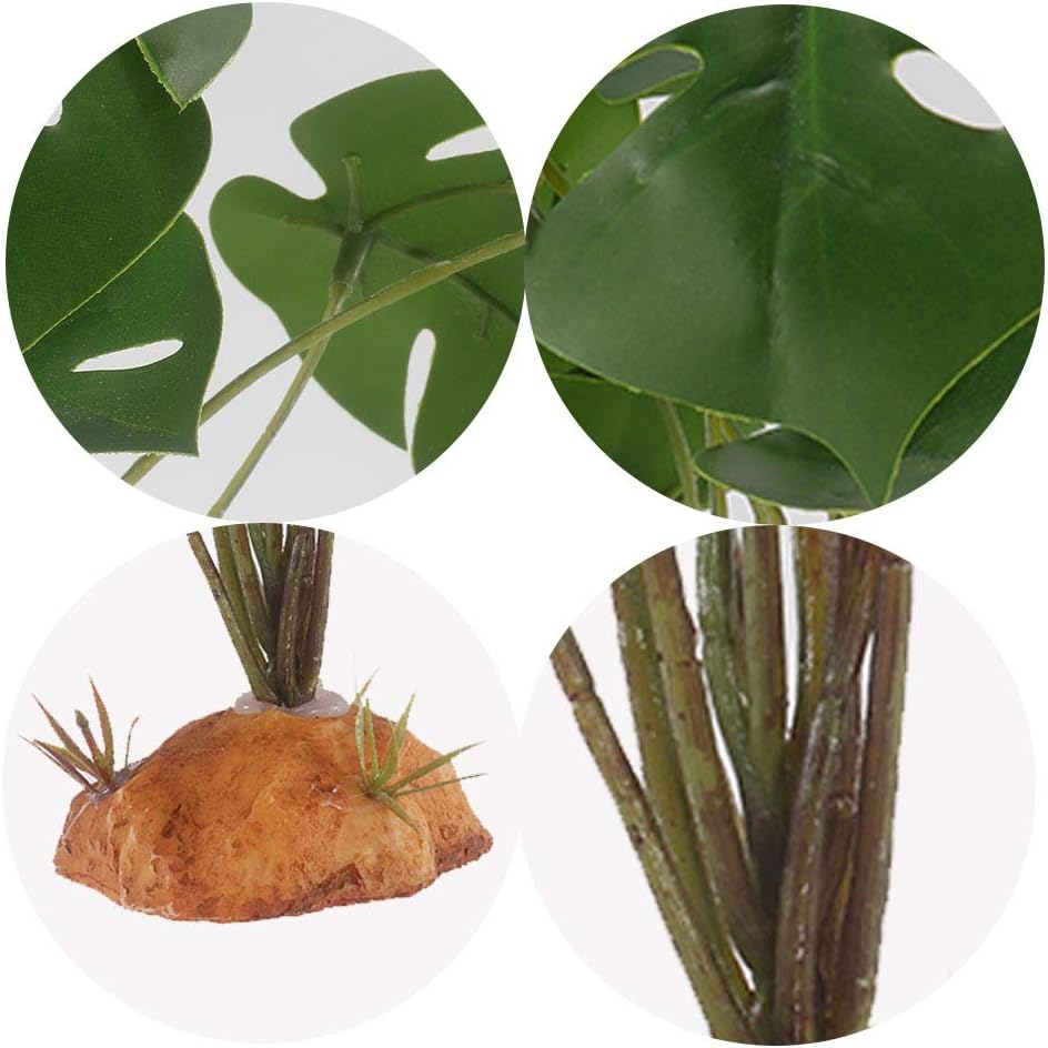 YOGURTCK Reptile Artificial Plants, Amphibian Habitat Hideout, Terrarium Decorations - Monstera