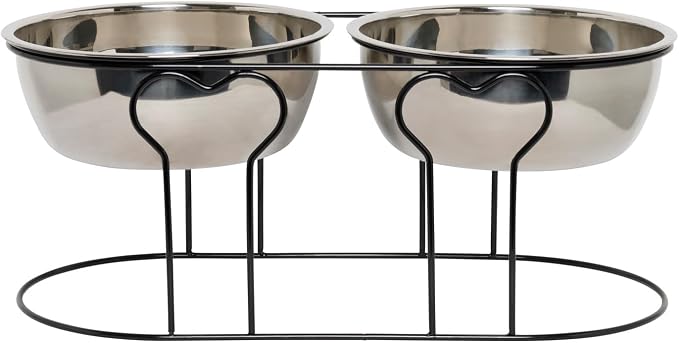 YML 7-Inch Wrought Iron Stand with Double Stainless Steel Feeder Bowls,Black