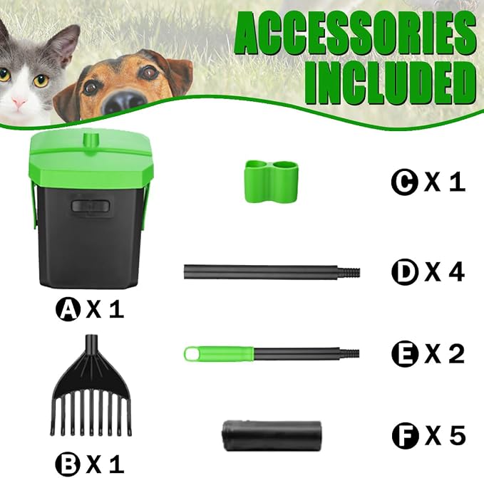 FUSBUNTY Pooper Scooper Swivel Bin & Rake with 100 Waste Bags, Dog Pooper Scooper with Bag Attachment for Large Medium Small Dogs, Poop Scooper with Lid for Lawn Yard Dog Kennel