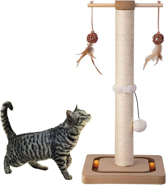 PEEKAB Cat Scratching Post Sisal Scratch Posts for Indoor Kittens and Cats,with Interactive Tracking Toys Suitable for Vertical Scratcher of Small and Medium-Sized Cats 25 Inches Beige