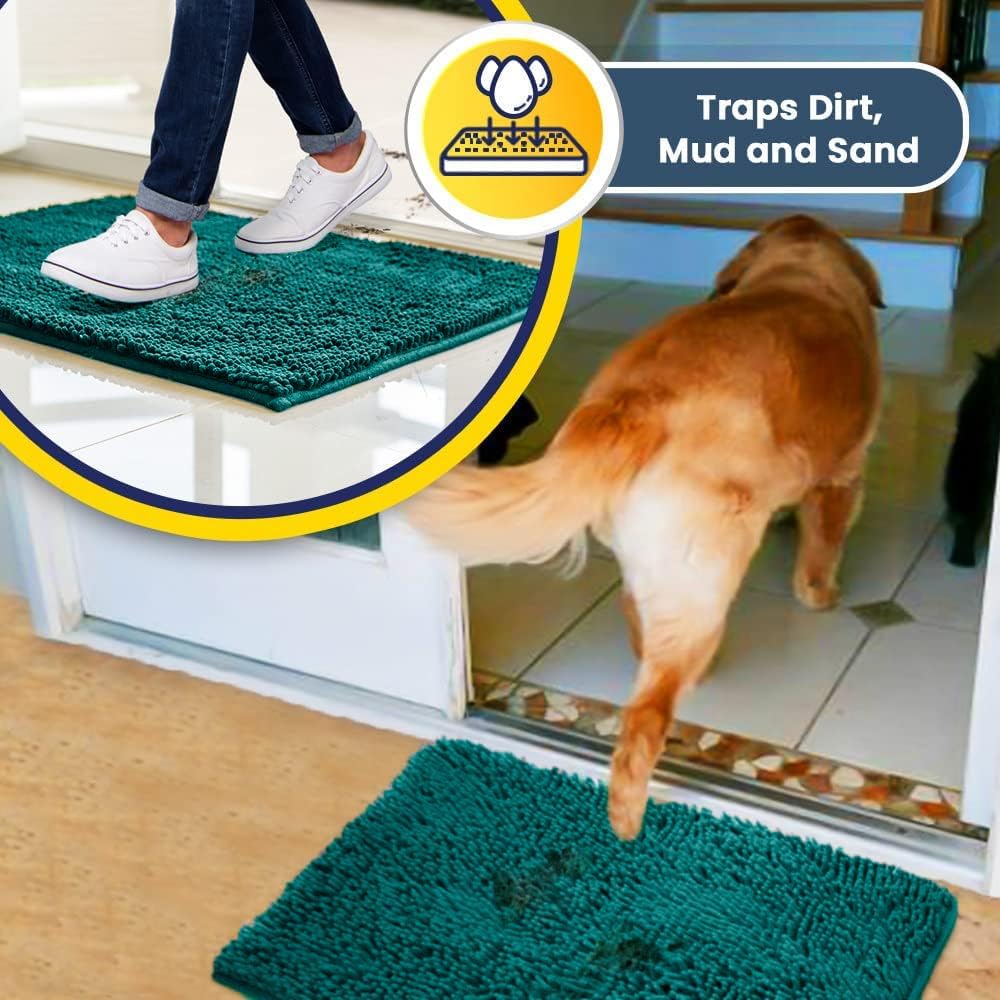 Muddy Mat® AS-SEEN-ON-TV Highly Absorbent Microfiber Door Mat and Pet Rug, Non Slip Thick Washable Area and Bath Mat Soft Chenille for Kitchen Bathroom Bedroom Indoor and Outdoor - Teal 48" x 60"