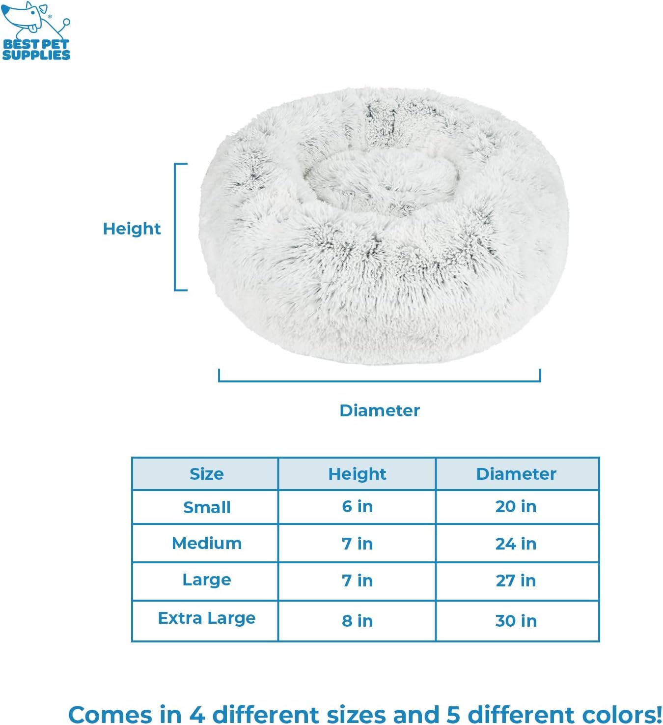 Best Pet Supplies Round Donut Dog Bed with Plush Faux Fur Fabric, Calming, Anti-Anxiety Cushion for Indoor Pets, Slip-Resistant Base, Soft Ergonomic Support - Light Warm Gray, 27x27x7.5''