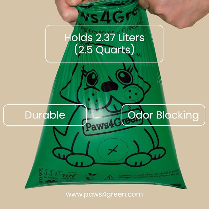 Paws4Green 100% Certified Home Compostable Poop Bags (135 Count 9 Rolls), Plant Based, Extra Thick (20 Micron) Leak Proof, Unscented Standard Size 9 X 13'', ASTM D6400 & EN 13432 Compliant