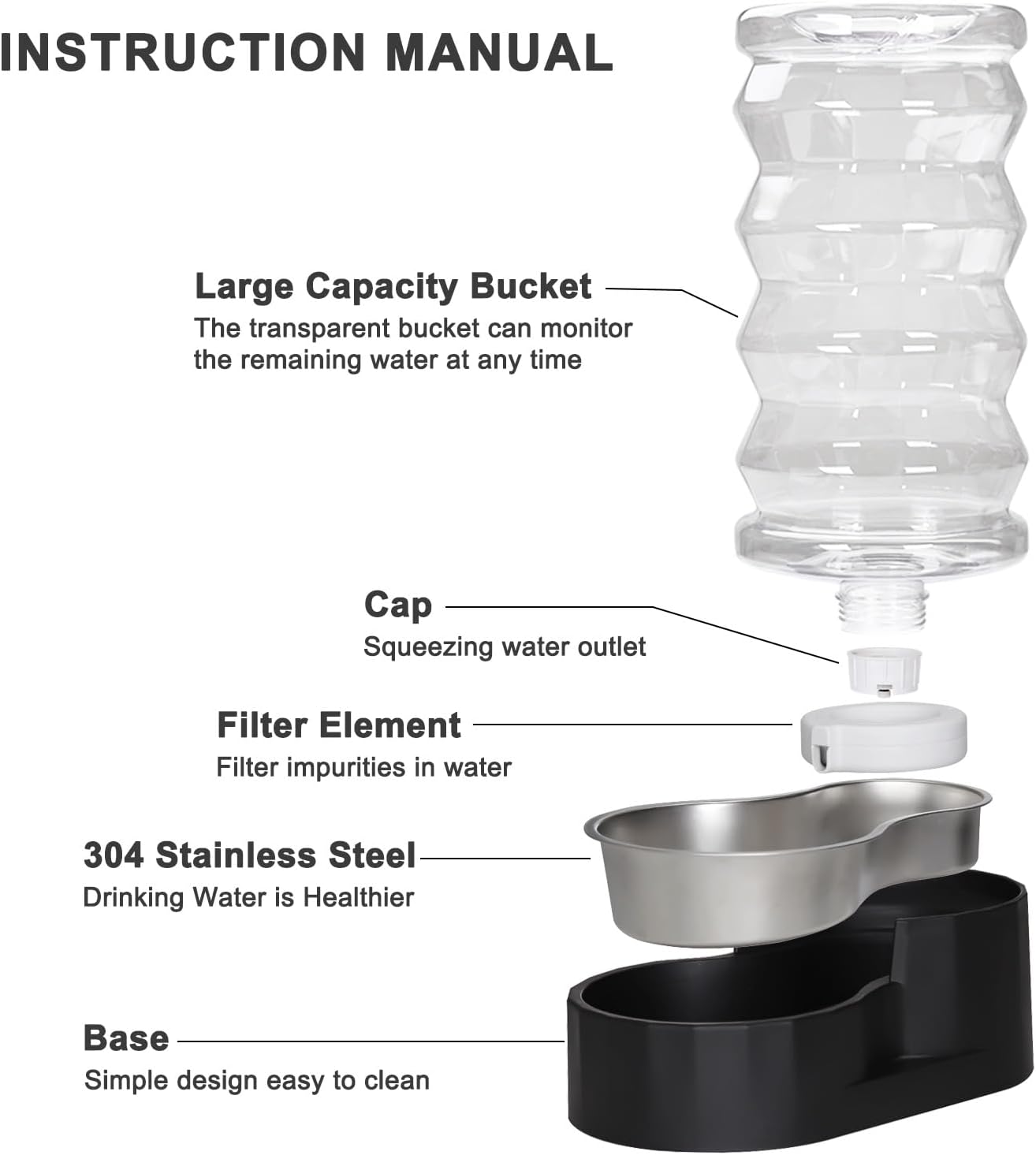 Sfozstra Lagre Gravity Dispenser for Dogs: 8L Black Automatic Stainless Steel Water Bowl Waterer - Great for Family Homes and Outdoor Activities