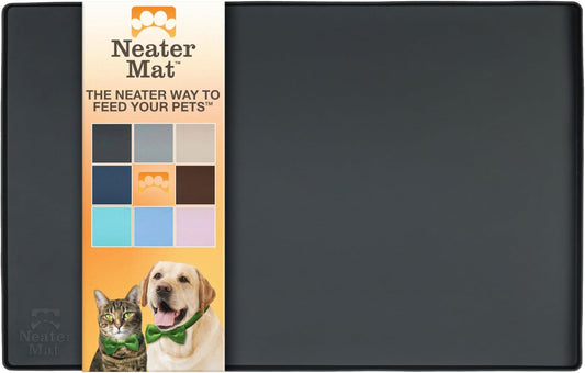 Neater Pet Brands Neater Mat Pet Mats for Food and Water, Cat & Dog Bowl Mat Waterproof Silicone, Feeding Tray, Dog Food Mats for Floors, Placemat w/Raised Edge for Under Bowls, 16” x 10”, Black